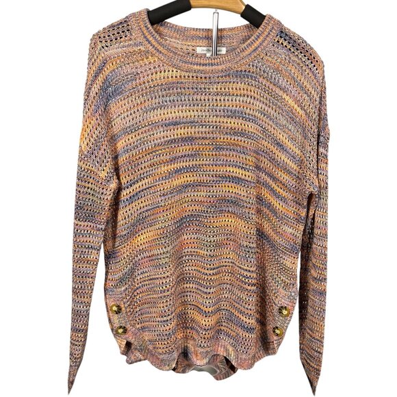 John Paul Richard Womens Open Knit Sweater XL Multicolor Stripe Beachy Bohemian - Picture 1 of 7